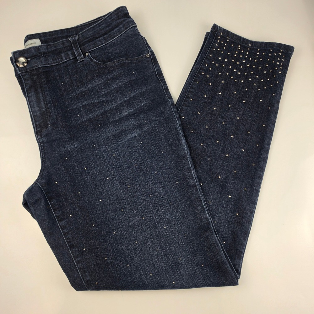 Chico's Platinum Denim Dark Wash Studded Embellished Jeans Size 2 / Large